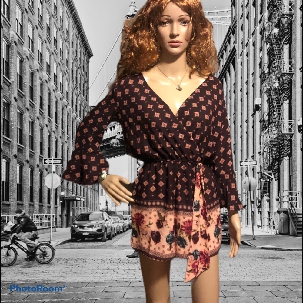 Maurices Burgundy Floral Shorts Romper 
NWT